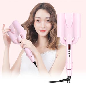 Rizador de pelo Big Wave Iron Ceramic Deep Wavy Egg Rolls 26 32MM Pantalla LED Automático 3 Barriles Styler Tools 230104