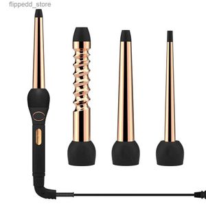 Rizadores Rizador de pelo para mujeres Turmalina Cerámica Onda de cabello Rizador Varita 3 en 1 Pantalla LCD profesional PTC Calentador rápido Planchas Q231128