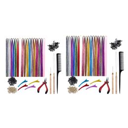 Curling Irons Hair Extension Tinsel Kit Glitter 200 unids Anillos Cuentas Multi Color para Cosplay Estilo Año Christma Girls 230211