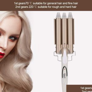 Curling ijzers Hoogwaardige professionele 110220V Haar Iron Ceramic Triple Barrel Curler Waver Styling Tools Styler Drop Delivery Prod Dhnd1