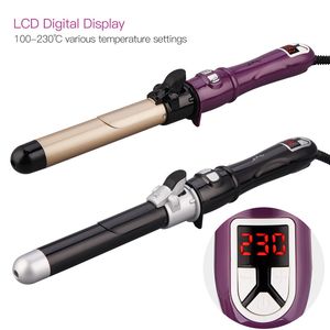 Rizadores LCD Digital Auto Rotatorio Rizador de cabello Turmalina Cerámica Rodillo giratorio Rizo ondulado Mágico Curling Wand Irons Calentamiento rápido Estilo 230731