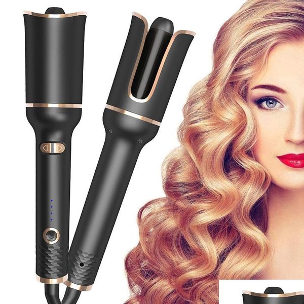 Curling Irons Matic Cabelo Curler Ferro Cerâmica Rotativa Air Spin Wand Styler Curl Hine Magic Drop Delivery Produtos Cuidados Styling Ferramentas Dho56