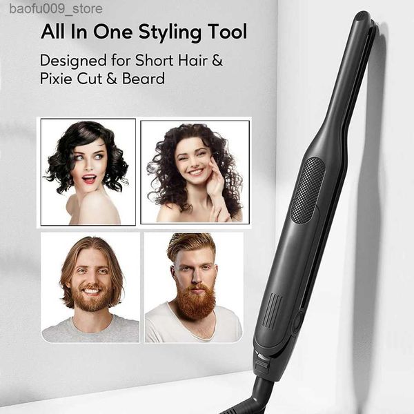 Curling Irons Mini Curler 2-en-1 crayon lisseur plaque titane mince fer plat étroit avec écran d'affichage LED utilisé pour les cheveux courts Q240425