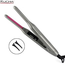 Rizadores Mini rizador de pelo Lápiz Plancha de pelo 2 en 1 Plancha plana estrecha de cerámica más delgada con pantalla LED para barba corta y cabello 231109