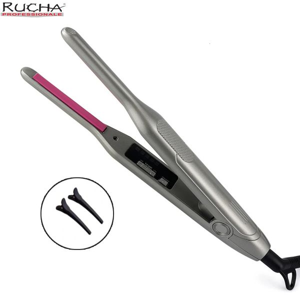 Rizadores Mini rizador de pelo Lápiz Plancha de pelo 2 en 1 Cerámica Plancha plana estrecha más delgada con pantalla LED para barba corta y cabello 231204