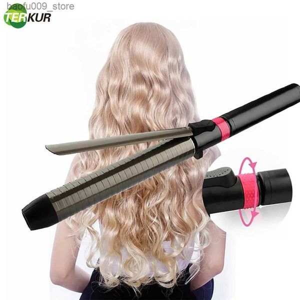 Curling Irons Curler professionnel avec rotation Curling Iron Rod Electric Gas Stone Ceramic Anti Slip Isolation Abt and Wave Maker Styleing Tool Q240425