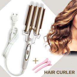 Curling Irons Professional Hair Care Styling Tools Ceramic Triple Barrel Hair Styler Curlers Electric Waver 240412