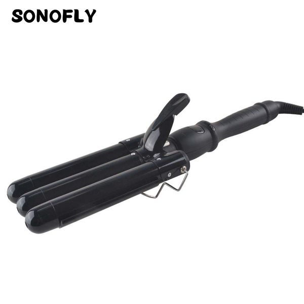 Rizadores SONOFLY 22mm LCD Rizador de cabello Eléctrico Triple Barril Cerámica Hierro Waver Herramientas de peinado Aniones Calentamiento rápido JF 112 230619