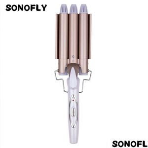 Krultangen Sonofly 22Mm Triple Barrel Haarkrulspeld Loempia Golvend Kapsel Beroep Kappers Gereedschap Vrouwen Elektrisch Ijzer Drop De Dhpy8