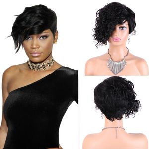 Curly Bob Wig For Women Court Pixie Coup Human Hair Wigs with Bangs Brésilien Remy Hair Full Machine Maid Wigs