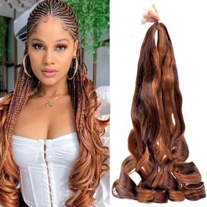 Cheveux tressés bouclés français, cheveux tressés bouclés espagnols pour tresses en boîte, tresses rebondissantes, extensions de cheveux synthétiques pré-étirées de 24 pouces LS04