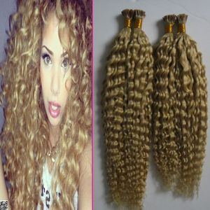 Krullende Braziliaanse haarextensions 100g/strengen 2 bundels Keratine I Tip Hair Extensions Kinky Krullend Human Hair Extensions