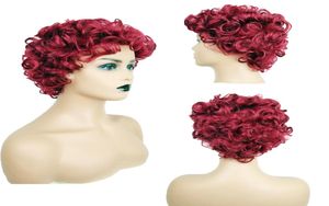 Krullend Bordeaux Synthetische Pruik Simulatie Menselijk Haar Pruiken Haarstukken voor Zwarte en Witte Vrouwen Perruque Blond K459704948
