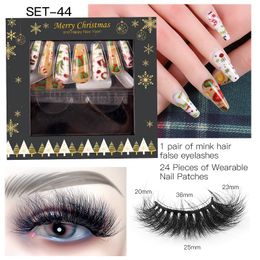 Curly Crisscross Épais Faux Cils et Faux Ongles Ensemble pour Noël Nouvel An Réutilisable Fabriqué À La Main Multicouche Vison Faux Cils Full Strip Lash 6 Modèles DHL