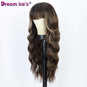 Curly European Chemical American Women Fiber met haar grote pony en lange hoofdbanden in vreemde stijl 26-inch synthetische pruik