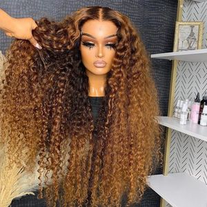 Curly Highlight Hair Human 220% Density 13x4 13x6 HD Lace Frontal Wig Glueless 30 40 pouces Wave Deep Wave Honey Honey Blonde Lace Frontal Wigs