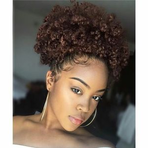 Krullend Menselijk Haar Paardenstaart Afrikaanse Amerikaanse Short Afro Kinky Krullend Wrap Menselijk Haar Trekkoord Bladerdeeg Paardenstaart Hair Extensions met Clip in