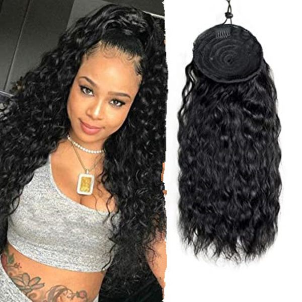 Courbis Human Hair PonyTail Extension 8A Brésilien Natural Curl Wave Black Cordon Cordon Tour de la queue de poney Real Pièces de poitrine humide et ondulée pour les femmes 14inch 140g