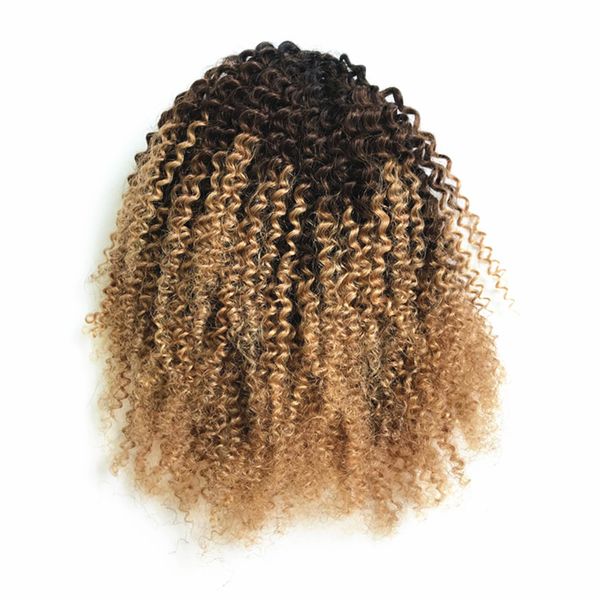 Queue de cheval bouclée de cheveux humains avec frange bang 1b / 27 Ombre blonde Cordon de serrage Queue de cheval Postiches Afro kinky puff Clip In Hair Extension