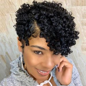 Krullend menselijk haar pruik korte bob kanten pruiken gekleurde Braziliaanse haarpruik voor zwarte vrouwen Jerry Curl Pixie geknipte kant -deel pruik 150%dichtheid