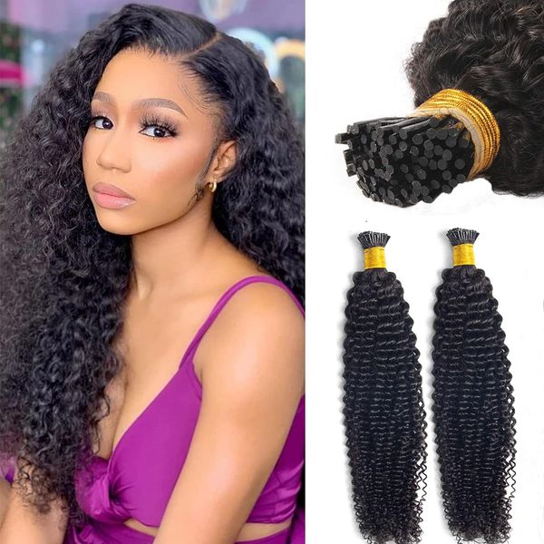 Extensions de cheveux bouclés I Tip, bâton de kératine 100 % pré-collé, extensions de cheveux crépus bouclés en perles Microlink pour femmes noires, 100 g