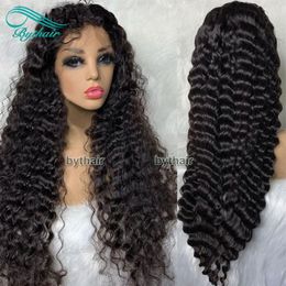 Perruques de cheveux humains bouclés avant de lacet pré-plumés délié vierge cheveux brésiliens sans colle pleines perruques de dentelle avec des cheveux de bébé pour les femmes noires184w