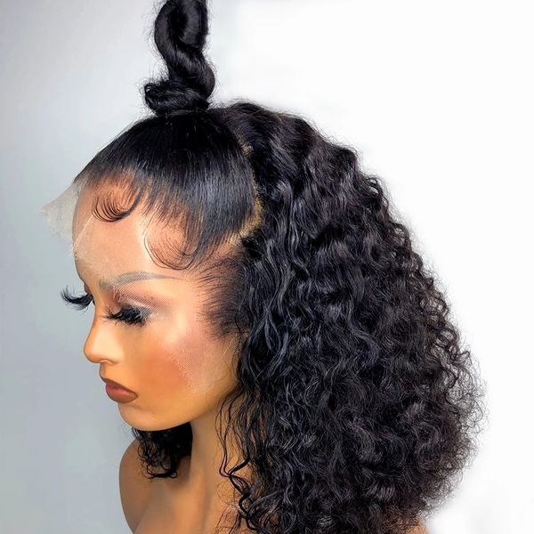 Bouclés Lace Front Perruques Pour Les Femmes Kinky Curl Cheveux Humains Brésiliens 13X4 Court Bob Synthétique Frontale Perruque