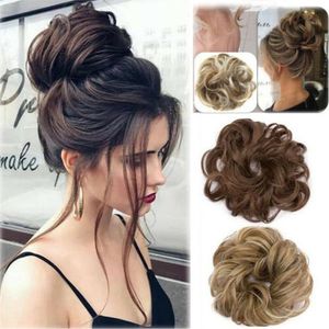 Haaraccessoires krullend rommelig bun stuk scrunchie updo cover extensies echt als menselijke pruik ring meer krijgen