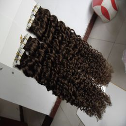 Curly Tape in Hair Extensions 100G 40pcs / Pack Skin Inslag Haar op Lijm Naadloos Haar
