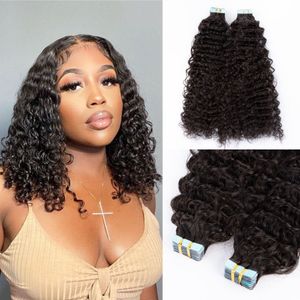 Curly Tape in Human Hair Extensions Natural Black Invisible Tape on ins Extension 100g/40pcs