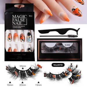 Bouclés épais Halloween faux cils et faux ongles salissants entrecroisés fabriqués à la main réutilisables multicouches 3D vison faux cils maquillage de cils à bande complète 14 modèles DHL