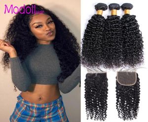 Puntos de cabello virgen rizado con paquetes de cabello humano con cierre de encaje Brazillian Remy Weave Bundles con cierre66136495