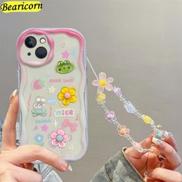 Curly Wave Edge Cream Rabbit telefoonhoesje voor Realme Narzo 10A 20A 30A 50 50i Prime N55 GT Master Ins Flowers Polsbandomslag