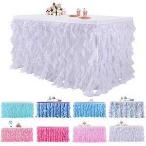 Jupe de table en forme de saule bouclé, tutu en tulle blanc, jupes de table pour mariage, anniversaire, fête prénatale, décorations de table 240113