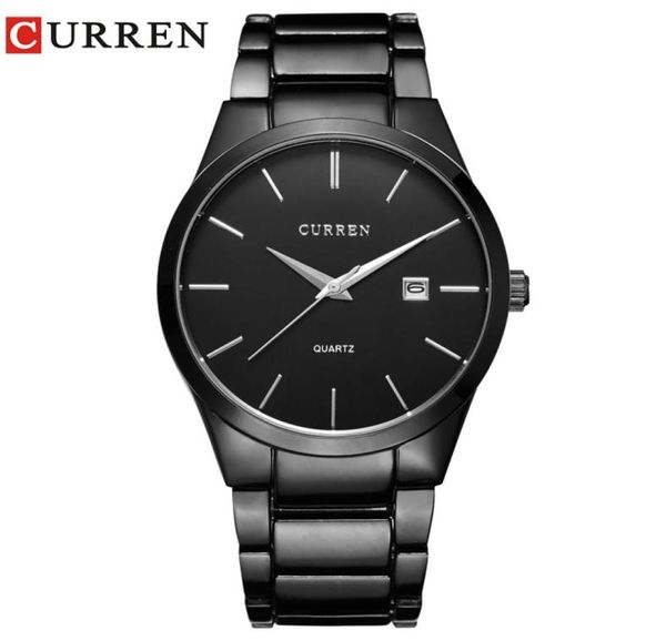 Curren 8106 hommes 30 m étanche sport montres décontractées hommes heure Date mois montres à quartz en acier inoxydable Relogio Feminino noir Y12746189