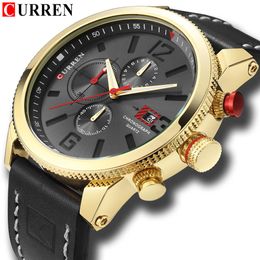CURREN 8281 Heren Horloges Waterdicht Topmerk Luxe Chronograaf Datum Fashion Casual Lederen Sport Militaire Mannelijke Clock270C