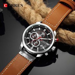 Curren 8291 chronograaf horloges Casual lederen horloge voor heren Mode Militair Sport Herenhorloge Gentleman Quartz Klok Q0524288S