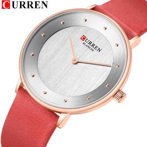 Curren 9033 Montres rouges pour femmes dames robe quartz montre-bracelet en cuir véritable simple classique horloge féminine Bayan Kol Saati Q0524