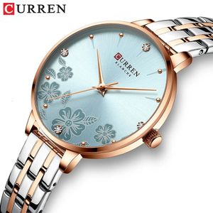 Marca CURREN, relojes de moda para mujer, reloj de cuarzo ultrafino de acero inoxidable, reloj romántico para mujer, reloj para mujer 240305