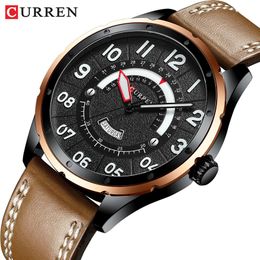 Marca CURREN, reloj de lujo para hombre, nuevos relojes de cuarzo a la moda, reloj de pulsera con correa de cuero para hombre, reloj con fecha, estilo informal masculino 255H