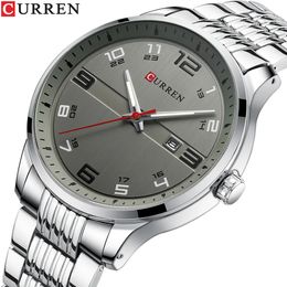 CURREN hommes d'affaires montres de luxe en acier inoxydable montres à Quartz mâle automatique Date horloge avec aiguilles lumineuses 240124