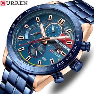 CURREN/CARREN 8410 Trendy heren waterdicht zespins multifunctioneel mode kleurenblok stalen bandhorloge