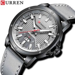 Curren Casual Nieuwe Horloges voor Mannen met Lederen Big Dial met Datum Fashion Polshorloge Relgio Masculino Q0524
