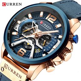 Curren Casual Sport Watches for Men Top Brand Luxury Military Leather Wrist Watch Man Clock Clock Chronograph Wristwatch 240426