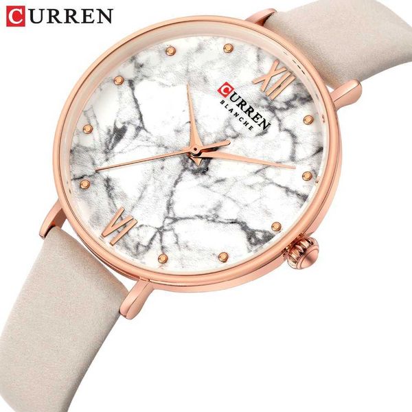 Curren Casual Reloj de mujer Moda Mármol Textura Dial con correa de cuero suave Relojes Damas Analógico Cuarzo Reloj de pulsera Reloj Q0524