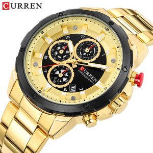 Relojes deportivos Curren cronógrafo para hombre, reloj de pulsera informal de negocios con calendario, reloj de cuarzo para hombre, reloj masculino, Relojes dorados Q0524