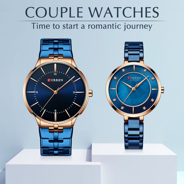 Curren Pareja Reloj para hombres y mujeres Amantes de la moda Relojes Reloj de pulsera casual Acero inoxidable Reloj impermeable Conjunto para la venta 210517