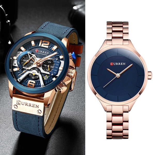 Curren Couple Watch Set Casual Chronograph Watch Men Men Rose Gold Women Regarde les dames pour les amoureux Relogio Feminino 210527