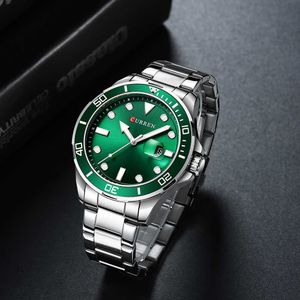 Curren mode zakelijke heren polshorloges groene klok mannelijke kwarts roestvrij stalen horloges reloj hombre Q0524