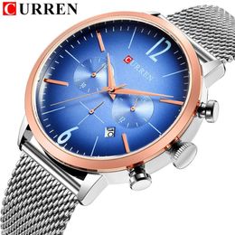 CURREN FashionCasual chronographe Sport hommes montres à Quartz maille bracelet en acier montre-bracelet affichage Date horloge Relogio Masculino2844